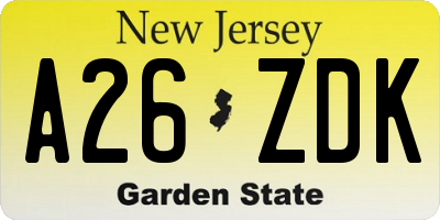 NJ license plate A26ZDK