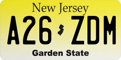 NJ license plate A26ZDM