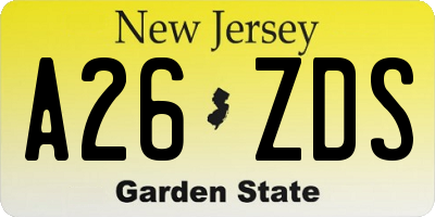 NJ license plate A26ZDS