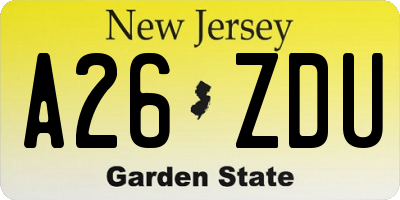 NJ license plate A26ZDU