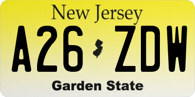 NJ license plate A26ZDW