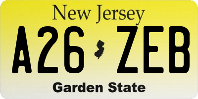 NJ license plate A26ZEB