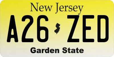 NJ license plate A26ZED