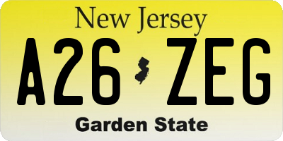 NJ license plate A26ZEG