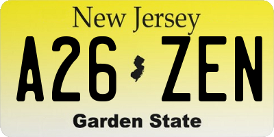 NJ license plate A26ZEN