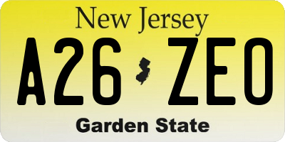 NJ license plate A26ZEO