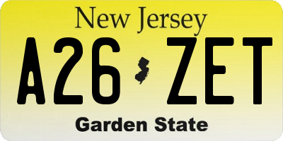 NJ license plate A26ZET