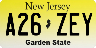 NJ license plate A26ZEY