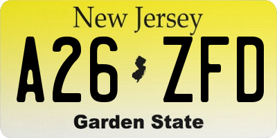 NJ license plate A26ZFD