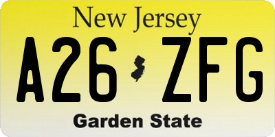NJ license plate A26ZFG