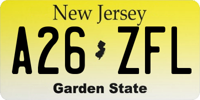 NJ license plate A26ZFL