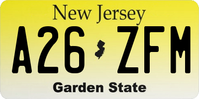 NJ license plate A26ZFM