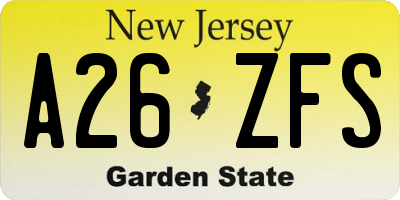 NJ license plate A26ZFS