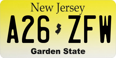 NJ license plate A26ZFW