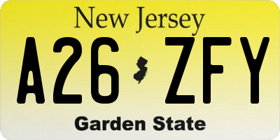 NJ license plate A26ZFY