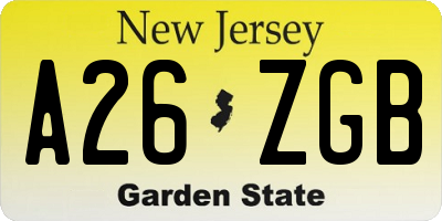 NJ license plate A26ZGB