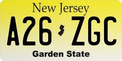NJ license plate A26ZGC