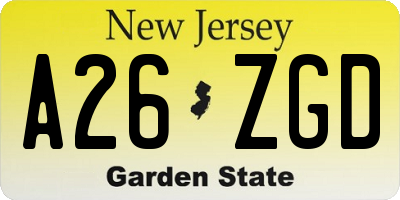 NJ license plate A26ZGD
