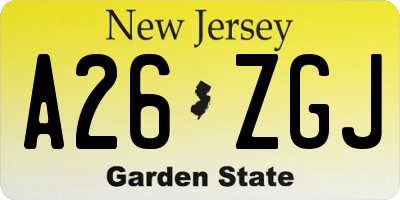 NJ license plate A26ZGJ