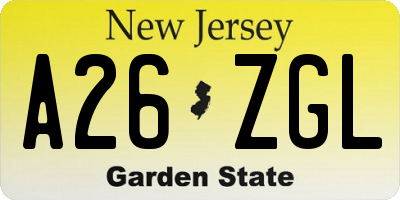 NJ license plate A26ZGL