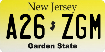 NJ license plate A26ZGM