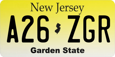 NJ license plate A26ZGR