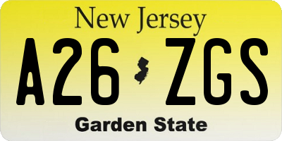 NJ license plate A26ZGS