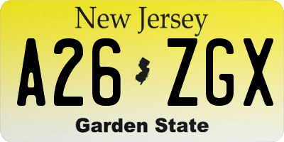 NJ license plate A26ZGX