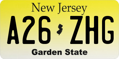 NJ license plate A26ZHG