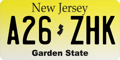NJ license plate A26ZHK