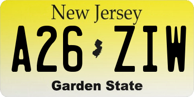 NJ license plate A26ZIW