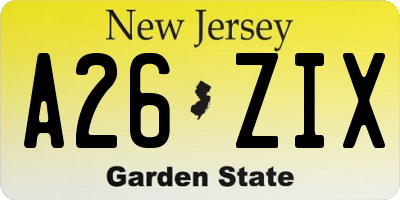 NJ license plate A26ZIX