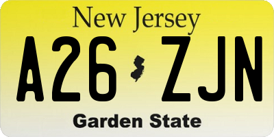 NJ license plate A26ZJN