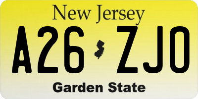 NJ license plate A26ZJO