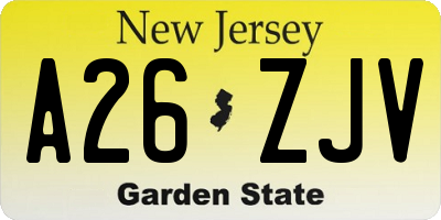 NJ license plate A26ZJV