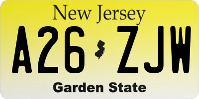 NJ license plate A26ZJW