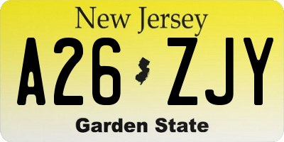 NJ license plate A26ZJY