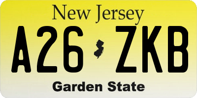 NJ license plate A26ZKB