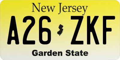 NJ license plate A26ZKF