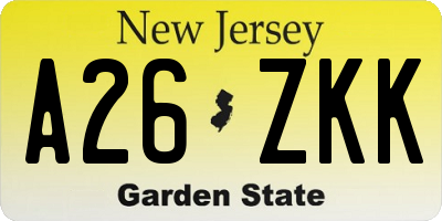 NJ license plate A26ZKK
