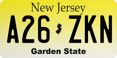 NJ license plate A26ZKN