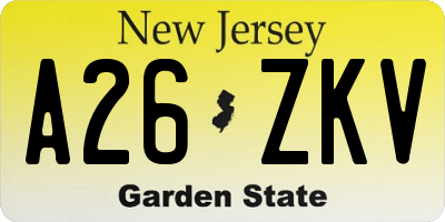 NJ license plate A26ZKV