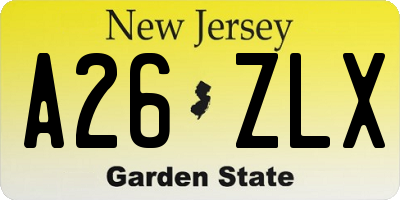 NJ license plate A26ZLX