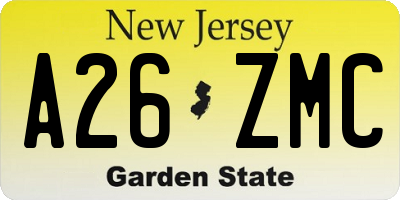 NJ license plate A26ZMC