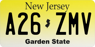 NJ license plate A26ZMV
