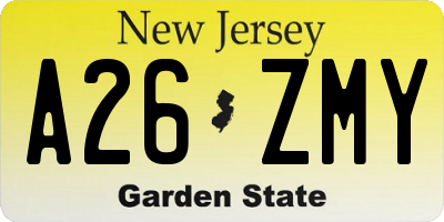 NJ license plate A26ZMY