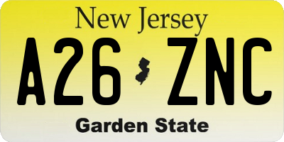 NJ license plate A26ZNC