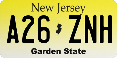 NJ license plate A26ZNH