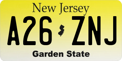 NJ license plate A26ZNJ