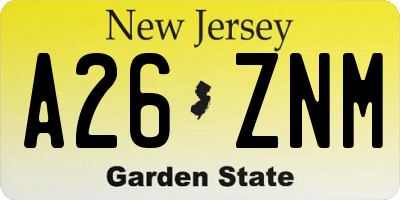 NJ license plate A26ZNM